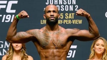 Sep 4, 2015; Las Vegas, NV, USA; Jimi Manuwa during the weigh-in for his light heavyweight bout against Anthony Johnson (not pictured) at UFC 191 at the MGM Grand Garden Arena. Mandatory Credit: Jayne Kamin-Oncea-USA TODAY Sports