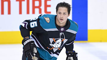 TORONTO, ON - FEBRUARY 04: Anaheim Ducks Defenceman Brandon Montour (26) in warmups prior to the regular season NHL game between the Anaheim Ducks and Toronto Maple Leafs on February 4, 2019 at Scotiabank Arena in Toronto, ON. (Photo by Gerry Angus/Icon Sportswire via Getty Images)