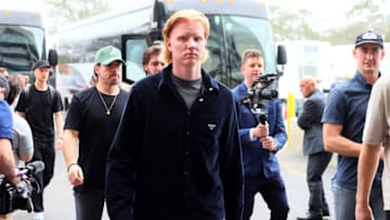 SUNRISE, FLORIDA - FEBRUARY 04: Rasmus Dahlin #26 of the Buffalo Sabres arrives prior to the 2023 NHL All-Star Game at FLA Live Arena on February 04, 2023 in Sunrise, Florida. (Photo by Bruce Bennett/Getty Images)
