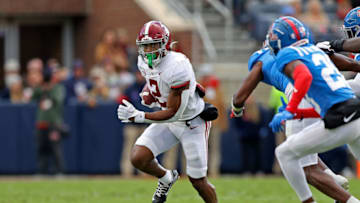 OXFORD, MISSISSIPPI - NOVEMBER 12: Jase McClellan #2 of the Alabama Crimson Tide during the game against the Mississippi Rebels at Vaught-Hemingway Stadium on November 12, 2022 in Oxford, Mississippi. (Photo by Justin Ford/Getty Images)