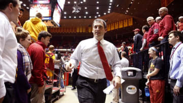 AMES, IA - NOVEMBER 16: Head coach Steve Prohm of the Iowa State Cyclones leaves the court after his team defeated Chicago State Cougars 106-64 in the season opener at Hilton Coliseum on November 16, 2015 in Ames, Iowa. Iowa State Cyclones defeated Chicago State Cougars 106-64. (Photo by David Purdy/Getty Images)