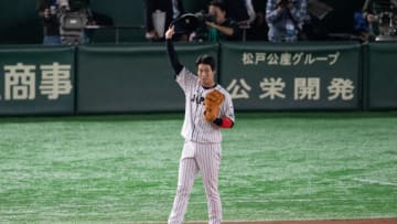 TOKYO, JAPAN - NOVEMBER 17: Tetsuto Yamada #1 of team Japan bow to audience after hitting a three run homrun during the WBSC Premier 12 final game between Japan and South Korea at the Tokyo Dome on November 17, 2019 in Tokyo, Japan. (Photo by Gene Wang/Getty Images)