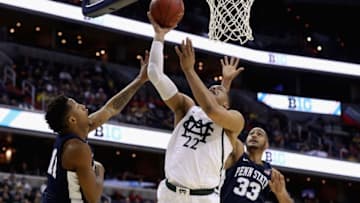 WASHINGTON, DC - MARCH 09: Miles Bridges #22 of the Michigan State Spartans puts ups a shot in front of Grant Hazle #22 of the Penn State Nittany Lions during the Big Ten Basketball Tournament at Verizon Center on March 9, 2017 in Washington, DC. (Photo by Rob Carr/Getty Images)