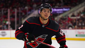 Feb 25, 2022; Raleigh, North Carolina, USA; Jesperi Kotkaniemi Mandatory Credit: James Guillory-USA TODAY Sports