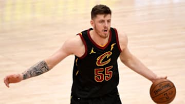 WASHINGTON, DC - APRIL 25: Isaiah Hartenstein #55 of the Cleveland Cavaliers dribbles against the Washington Wizards during the second half at Capital One Arena on April 25, 2021 in Washington, DC. NOTE TO USER: User expressly acknowledges and agrees that, by downloading and or using this photograph, User is consenting to the terms and conditions of the Getty Images License Agreement. (Photo by Will Newton/Getty Images)