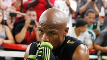 LAS VEGAS, NV - AUGUST 10: Floyd Mayweather Jr. holds a media workout at the Mayweather Boxing Club on August 10, 2017 in Las Vegas, Nevada. Mayweather will face UFC lightweight champion Conor McGregor in a boxing match at T-Mobile Arena on August 26 in Las Vegas. (Photo by Isaac Brekken/Getty Images)
