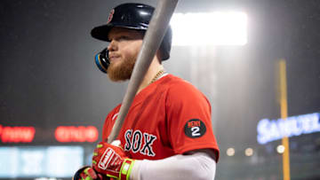 BOSTON, MA - OCTOBER 5: Alex Verdugo #99 of the Boston Red Sox walks up to bat during the ninth inning of a game against the Tampa Bays Rays on October 5, 2022 at Fenway Park in Boston, Massachusetts. (Photo by Maddie Malhotra/Boston Red Sox/Getty Images)