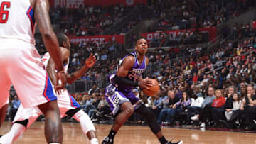 LOS ANGELES, CA - APRIL 12: Buddy Hield #24 of the Sacramento Kings handles the ball against the Los Angeles Clippers on April 12, 2017 at STAPLES Center in Los Angeles, California. NOTE TO USER: User expressly acknowledges and agrees that, by downloading and/or using this Photograph, user is consenting to the terms and conditions of the Getty Images License Agreement. Mandatory Copyright Notice: Copyright 2017 NBAE (Photo by Andrew D. Bernstein/NBAE via Getty Images)