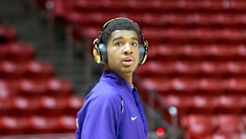 Feb 10, 2016; Salt Lake City, UT, USA; Washington Huskies forward Marquese Chriss (0) warms up prior to the game against the Utah Utes at Jon M. Huntsman Center. Mandatory Credit: Russ Isabella-USA TODAY Sports
