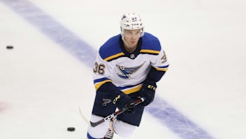 DALLAS, TX - SEPTEMBER 18: Robert Thomas #36 of the St. Louis Blues at American Airlines Center on September 18, 2018 in Dallas, Texas. (Photo by Ronald Martinez/Getty Images)