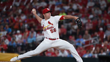 ST LOUIS, MO - JULY 12: Ryan Helsley #56 of the St. Louis Cardinals pitches against the Los Angeles Dodgers at Busch Stadium on July 12, 2022 in St Louis, Missouri. (Photo by Joe Puetz/Getty Images)