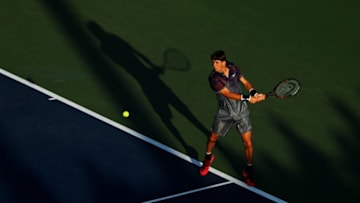 NEW YORK, NY - AUGUST 30: Jared Donaldson of the United States returns a shot against Lucas Pouille of France during their second round Men's Singles match on Day Three of the 2017 US Open at the USTA Billie Jean King National Tennis Center on August 30, 2017 in the Flushing neighborhood of the Queens borough of New York City. (Photo by Richard Heathcote/Getty Images)