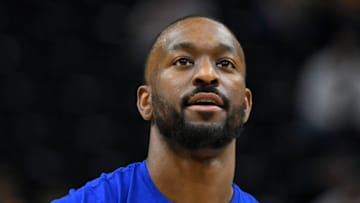 SALT LAKE CITY, UTAH - FEBRUARY 07: Kemba Walker #8 of the New York Knicks warms up before a game against the Utah Jazz at Vivint Smart Home Arena on February 07, 2022 in Salt Lake City, Utah. NOTE TO USER: User expressly acknowledges and agrees that, by downloading and or using this photograph, User is consenting to the terms and conditions of the Getty Images License Agreement. (Photo by Alex Goodlett/Getty Images)