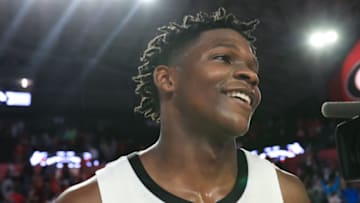 Georgia Bulldogs guard Anthony Edwards reacts following a game. (Photo by Carmen Mandato/Getty Images)
