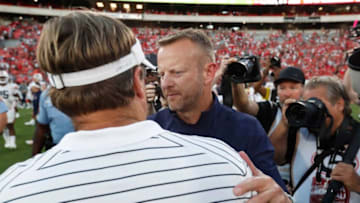 Auburn football head coach Bryan Harsin and Georgia coach Kirby Smart shake hands after a NCAA college football game between Auburn and Georgia in Athens, Ga., on Saturday, Sept. 8, 2022. Georgia won 42-10.News Joshua L Jones