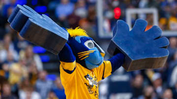 INDIANAPOLIS, IN - JANUARY 23: Indiana Pacers mascot Boomer is seen during the game against the New York Knicks at Bankers Life Fieldhouse on January 23, 2017 in Indianapolis, Indiana. NOTE TO USER: User expressly acknowledges and agrees that, by downloading and/or using this photograph, user is consenting to the terms and conditions of the Getty Images License Agreement. Mandatory Copyright Notice: Copyright 2017 NBAE (Photo by Michael Hickey/Getty Images)