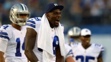 Aug 7, 2014; San Diego, CA, USA; Dallas Cowboys wide receiver Dez Bryant (88) reacts after a touchdown during the second quarter against the San Diego Chargers at Qualcomm Stadium. Mandatory Credit: Jake Roth-USA TODAY Sports