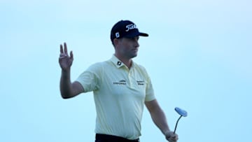 HILTON HEAD ISLAND, SOUTH CAROLINA - JUNE 21: Webb Simpson poses with the trophy after winning the RBC Heritage on June 21, 2020 at Harbour Town Golf Links in Hilton Head Island, South Carolina. (Photo by Sam Greenwood/Getty Images)
