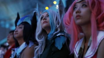 GWANGJU, SOUTH KOREA - OCTOBER 28: Supporters watch the semifinal match of 2018 The League of Legends World Championship at Gwangju Women's University Universiade Gymnasium on October 28, 2018 in Gwangju, South Korea. (Photo by Woohae Cho/Getty Images)