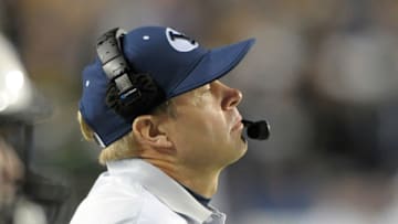 PROVO, UT - OCTOBER 2: Head coach Bronco Mendenhall of the Brigham Young Cougars looks out to the field during their game against the Connecticut Huskies at LaVell Edwards Stadium on October 2, 2015 in Provo Utah. (Photo by Gene Sweeney Jr/Getty Images)