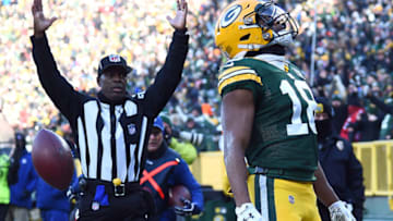 GREEN BAY, WISCONSIN - DECEMBER 09: Randall Cobb #18 of the Green Bay Packers after scoring a touchdown during the second half of a game against the Atlanta Falcons at Lambeau Field on December 09, 2018 in Green Bay, Wisconsin. (Photo by Stacy Revere/Getty Images)