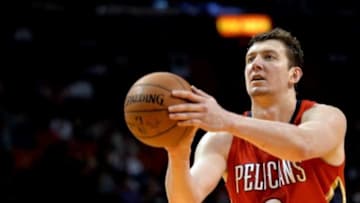Feb 21, 2015; Miami, FL, USA; New Orleans Pelicans center Omer Asik (3) at the free throw line against the Miami Heat during the second half at American Airlines Arena. Mandatory Credit: Steve Mitchell-USA TODAY Sports