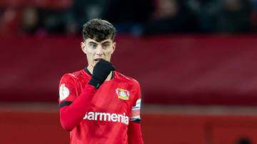 LEVERKUSEN, GERMANY - MARCH 04: (BILD ZEITUNG OUT) Kai Havertz of Bayer 04 Leverkusen looks on during the DFB Cup quarterfinal match between Bayer 04 Leverkusen and 1. FC Union Berlin at BayArena on March 4, 2020 in Leverkusen, Germany. (Photo by Max Maiwald/DeFodi Images via Getty Images)