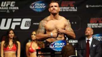 Jan 31, 2014; Newark, NJ, USA; Alistair Overeem (not pictured) and Frank Mir weigh in for their heavyweight bout at Prudential Center. Mandatory Credit: Joe Camporeale-USA TODAY Sports