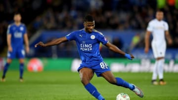 LEICESTER, ENGLAND - OCTOBER 24: Kelechi Iheanacho of Leicester City in action during the Caraboa Cup Fourth Round match between Leicester City and Leeds United at The King Power Stadium on October 24, 2017 in Leicester, England. (Photo by Michael Regan/Getty Images)