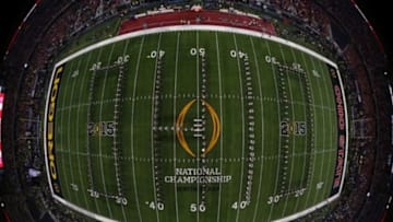 Jan 12, 2015; Arlington, TX, USA; A general view of the Ohio State Buckeyes band and script Ohio prior to the start of the game against the Oregon Ducks in the 2015 CFP National Championship Game at AT&T Stadium. Mandatory Credit: Tom Pennington-Pool Photo via USA TODAY Sports