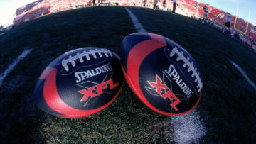 3 Feb 2001: A general view of official XFL Footballs during the game between the New York/New Jersey Hitmen and the Las Vegas Outlaws at the Sam Boyd Stadium in Las Vegas, Nevada. The Outlaws defeated the Hitmen 19-0.Mandatory Credit: Todd Warshaw /Allsport