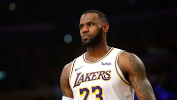 LOS ANGELES, CALIFORNIA - DECEMBER 08: LeBron James #23 of the Los Angeles Lakers looks on during the first half against the Minnesota Timberwolves at Staples Center on December 08, 2019 in Los Angeles, California. NOTE TO USER: User expressly acknowledges and agrees that, by downloading and or using this photograph, User is consenting to the terms and conditions of the Getty Images License Agreement. (Photo by Katharine Lotze/Getty Images)