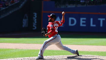 NEW YORK, NY - JULY 15: Kelvin Herrera #40 of the Washington Nationals pitches against the New York Mets in the ninth inning during their game at Citi Field on July 15, 2018 in New York City. (Photo by Al Bello/Getty Images)