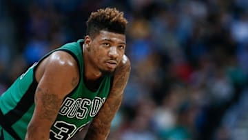 Feb 21, 2016; Denver, CO, USA; Boston Celtics guard Marcus Smart (36) in the fourth quarter against the Denver Nuggets at the Pepsi Center. The Celtics defeated the Nuggets 121-101. Mandatory Credit: Isaiah J. Downing-USA TODAY Sports