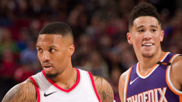 Damian Lillard Devin Booker Phoenix Suns (Photo by Cameron Browne/NBAE via Getty Images)
