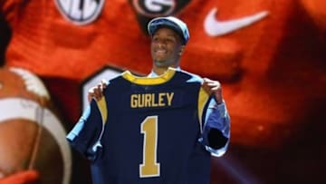 Apr 30, 2015; Chicago, IL, USA; Todd Gurley (Georgia) poses for a photo after being selected as the number 10th overall pick to the St. Louis Rams in the first round of the 2015 NFL Draft at the Auditorium Theatre of Roosevelt University. Mandatory Credit: Dennis Wierzbicki-USA TODAY Sports