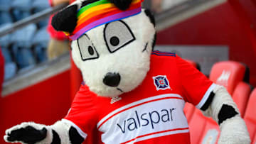 BRIDGEVIEW, IL - JUNE 09: Chicago Fire mascot Sparky pose before the game against the New England Revolution on June 9, 2018 at Toyota Park in Bridgeview, Illinois. (Photo by Quinn Harris/Icon Sportswire via Getty Images)