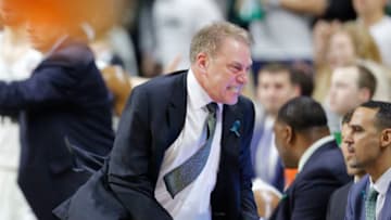 EAST LANSING, MI - FEBRUARY 20: Head coach Tom Izzo of the Michigan State Spartans reacts to a play during a game against the Illinois Fighting Illini at Breslin Center on February 20, 2018 in East Lansing, Michigan. (Photo by Rey Del Rio/Getty Images)