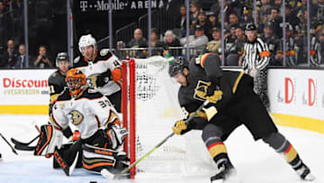 LAS VEGAS, NV - NOVEMBER 14: Alex Tuch #89 of the Vegas Golden Knights shoots the puck during the third period against the Anaheim Ducks at T-Mobile Arena on November 14, 2018 in Las Vegas, Nevada. (Photo by Jeff Bottari/NHLI via Getty Images)