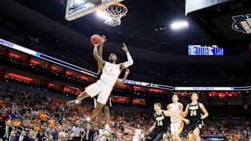 LOUISVILLE, KENTUCKY - MARCH 28: Jordan Bone #0 of the Tennessee Volunteers shoots against the Purdue Boilermakers during the first half of the 2019 NCAA Men's Basketball Tournament South Regional at the KFC YUM! Center on March 28, 2019 in Louisville, Kentucky. (Photo by Andy Lyons/Getty Images)