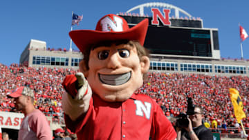 September 10 2016: Herbie Husker fires up the crowd during the 52-17 Nebraska Cornhuskers victory over the Wyoming Cowboys at Memorial Stadium in Lincoln, Neb. (Photo by Josh Wolfe/Icon Sportswire via Getty Images)