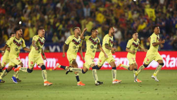America players celebrate after Marche's title-winning penalty kick in the Liga MX Champions Cup on Sunday night in Carson, California. (Photo by Omar Vega/Getty Images)
