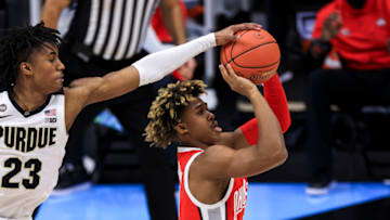 Purdue Boilermakers guard Jaden Ivey (23) blocks a shot Credit: Aaron Doster-USA TODAY Sports