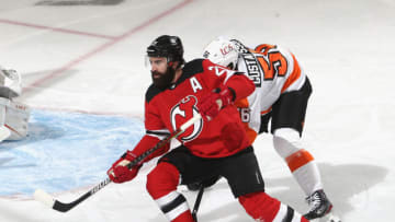 NEWARK, NEW JERSEY - JANUARY 28: Kyle Palmieri #21 of the New Jersey Devils skates against the Philadelphia Flyers at the Prudential Center on January 28, 2021 in Newark, New Jersey. (Photo by Bruce Bennett/Getty Images)