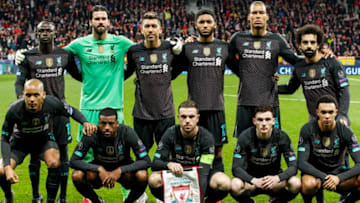MADRID, SPAIN - FEBRUARY 18: teamphoto of Liverpool FC (L-R) Sadio Mane of Liverpool FC. Alisson Becker of Liverpool FC, Roberto Firmino of Liverpool FC, Joe Gomez of Liverpool FC, Virgil van Dijk of Liverpool FC, Mohamed Salah of Liverpool FC, Fabinho of Liverpool FC, Joe Gomez of Liverpool FC, Jordan Henderson of Liverpool FC, Andy Robertson of Liverpool FC, Trent Alexander Arnold of Liverpool FC during the UEFA Champions League match between Atletico Madrid v Liverpool at the Estadio Wanda Metropolitano on February 18, 2020 in Madrid Spain (Photo by David S. Bustamante/Soccrates/Getty Images)