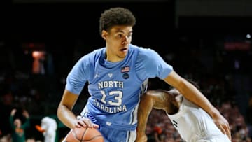 MIAMI, FLORIDA - JANUARY 19: Cameron Johnson #13 of the North Carolina Tar Heels drives to the basket against the Miami Hurricanes during the second half at Watsco Center on January 19, 2019 in Miami, Florida. (Photo by Michael Reaves/Getty Images)