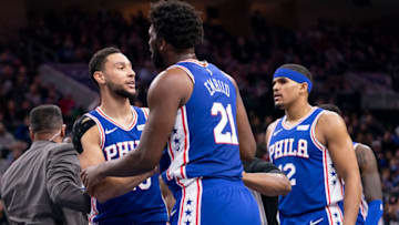 Ben Simmons, Joel Embiid, Tobias Harris | Philadelphia 76ers (Photo by Mitchell Leff/Getty Images)