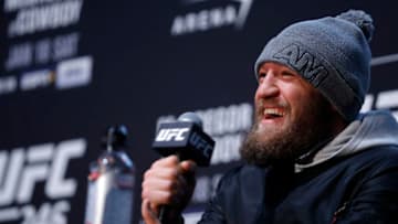 LAS VEGAS, NEVADA - JANUARY 16: Welterweight fighter Conor McGregor laughs during the UFC 246 Ultimate Media Day on January 16, 2020 in Las Vegas, Nevada. McGregor will face Donald Cerrone at UFC 246 on Jan. 18 in Las Vegas. (Photo by Steve Marcus/Getty Images)