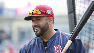Mar 5, 2016; Tampa, FL, USA;Boston Red Sox catcher Sandy Leon (3) works out prior to the game at George M. Steinbrenner Field. Mandatory Credit: Kim Klement-USA TODAY Sports
