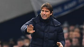Tottenham Hotspur's Italian head coach Antonio Conte gestures on the touchline during the English League Cup quarter-final football match between Tottenham Hotspur and West Ham United at Tottenham Hotspur Stadium in London, on December 22, 2021. - - RESTRICTED TO EDITORIAL USE. No use with unauthorized audio, video, data, fixture lists, club/league logos or 'live' services. Online in-match use limited to 120 images. An additional 40 images may be used in extra time. No video emulation. Social media in-match use limited to 120 images. An additional 40 images may be used in extra time. No use in betting publications, games or single club/league/player publications. (Photo by Ben STANSALL / AFP) / RESTRICTED TO EDITORIAL USE. No use with unauthorized audio, video, data, fixture lists, club/league logos or 'live' services. Online in-match use limited to 120 images. An additional 40 images may be used in extra time. No video emulation. Social media in-match use limited to 120 images. An additional 40 images may be used in extra time. No use in betting publications, games or single club/league/player publications. / RESTRICTED TO EDITORIAL USE. No use with unauthorized audio, video, data, fixture lists, club/league logos or 'live' services. Online in-match use limited to 120 images. An additional 40 images may be used in extra time. No video emulation. Social media in-match use limited to 120 images. An additional 40 images may be used in extra time. No use in betting publications, games or single club/league/player publications. (Photo by BEN STANSALL/AFP via Getty Images)